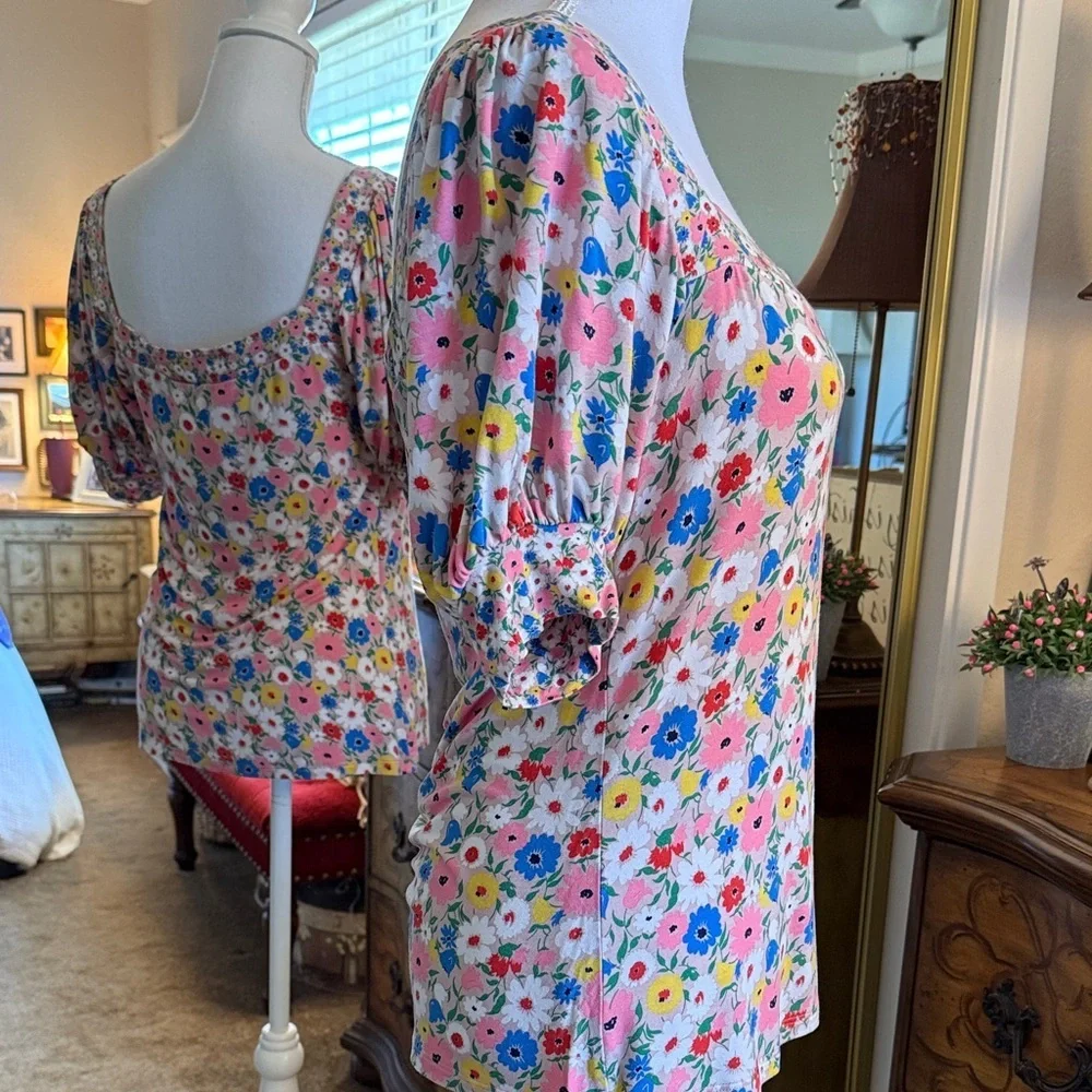 Boden Multicolor Floral Square Neck Blouse-Size 6